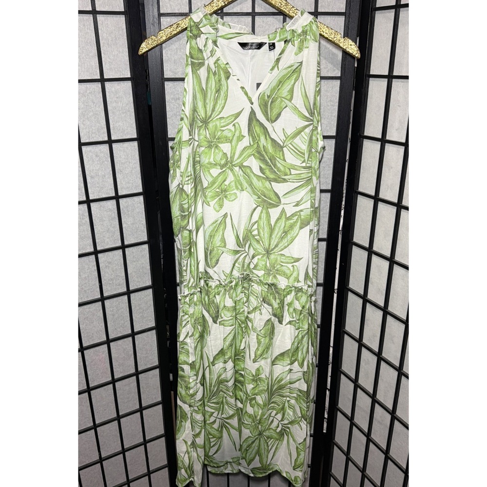 MLLE Gabrielle Women's Green Palm Tree Leaf Summer Maxi Vaca Dress Size M NWT - Picture 2 of 10